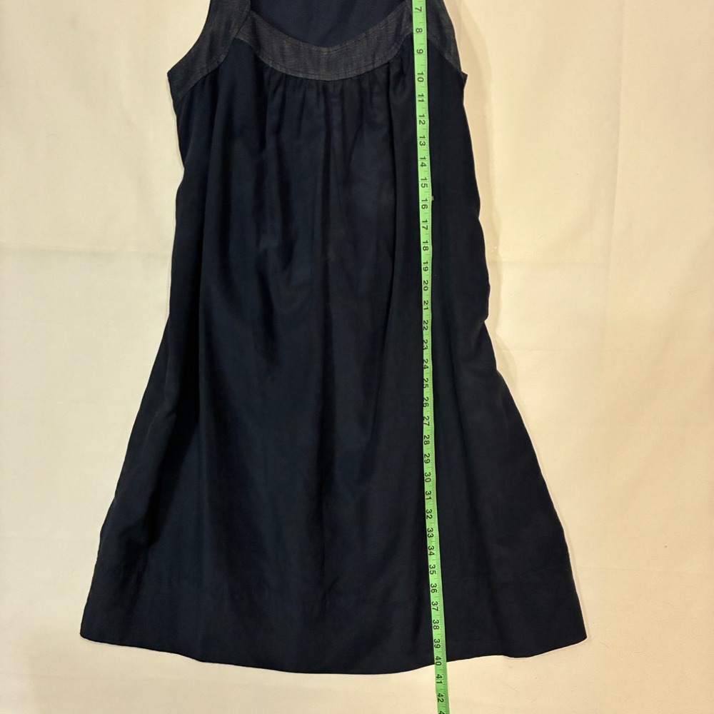 Mint Dress Women 4 Navy Blue Denim Silk Blend Sleeveless Shift Midi Pockets - Picture 7 of 12